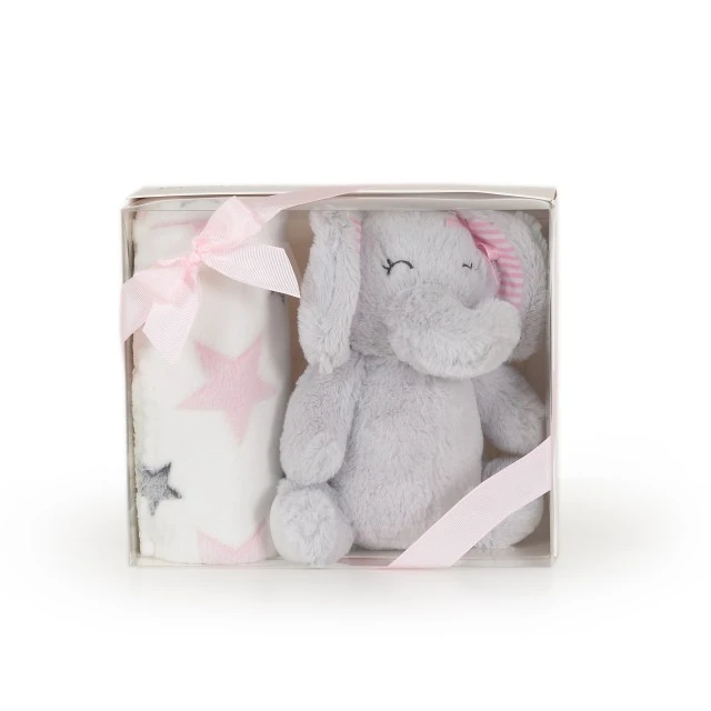 Baby blanket 90/75 cm with Elephant pink toy