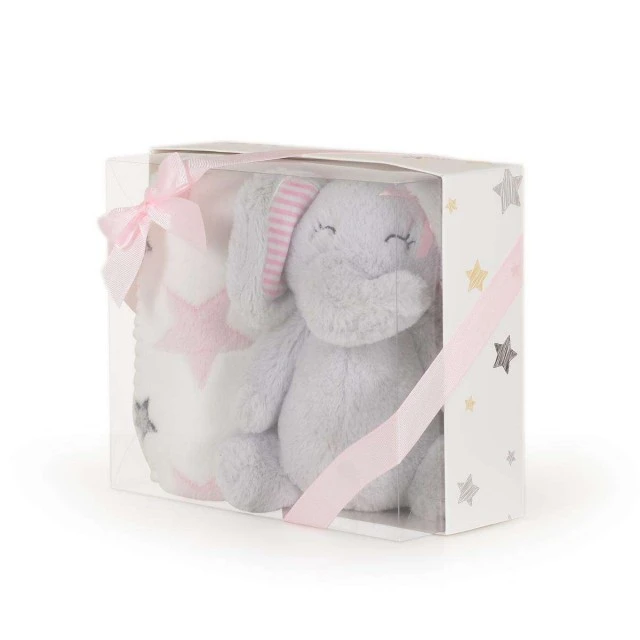 Baby blanket 90/75 cm with Elephant pink toy