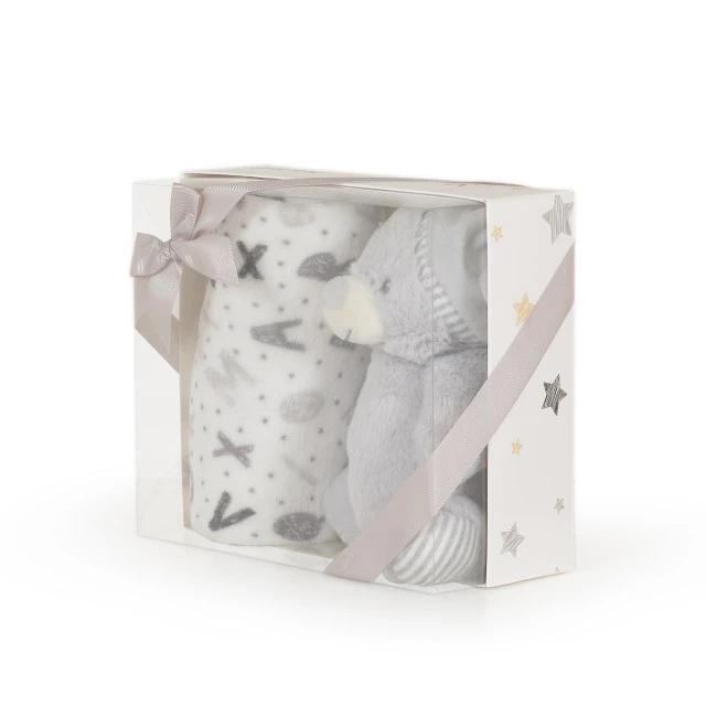 Baby blanket 90/75 cm with Gray bear toy