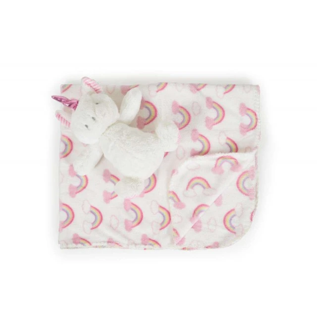 BABY BLANKET 90/75 CM WITH TOY Unicorn rainbow