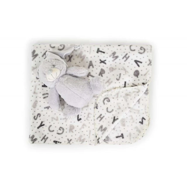 Baby blanket 90/75 cm with Gray bear toy