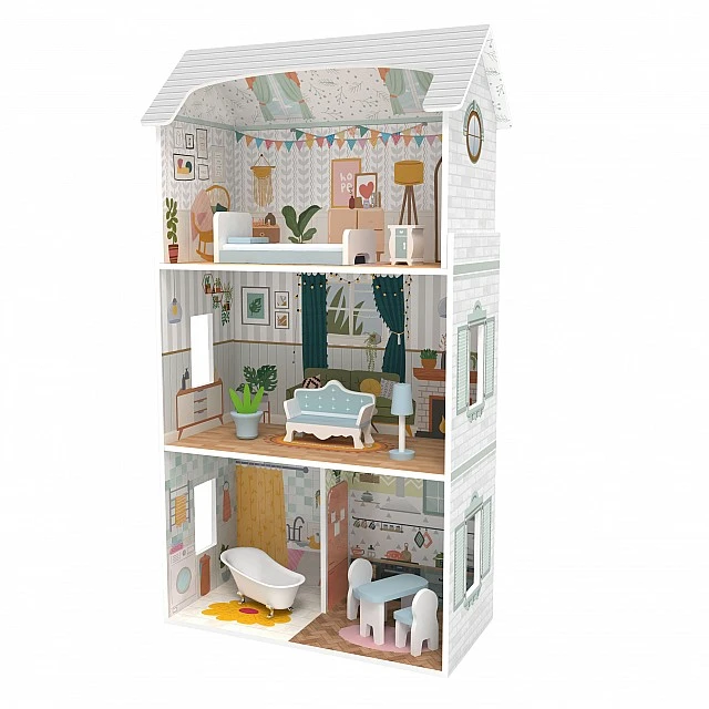 Wooden doll house with furniture 8211