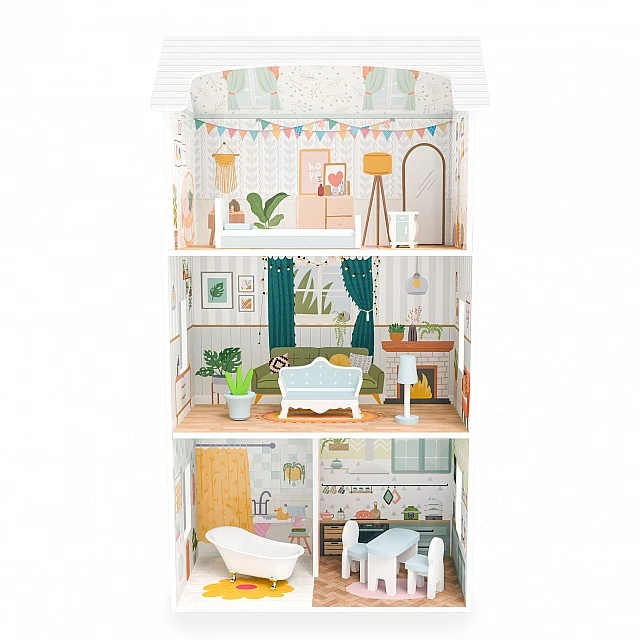 Wooden doll house with furniture 8211