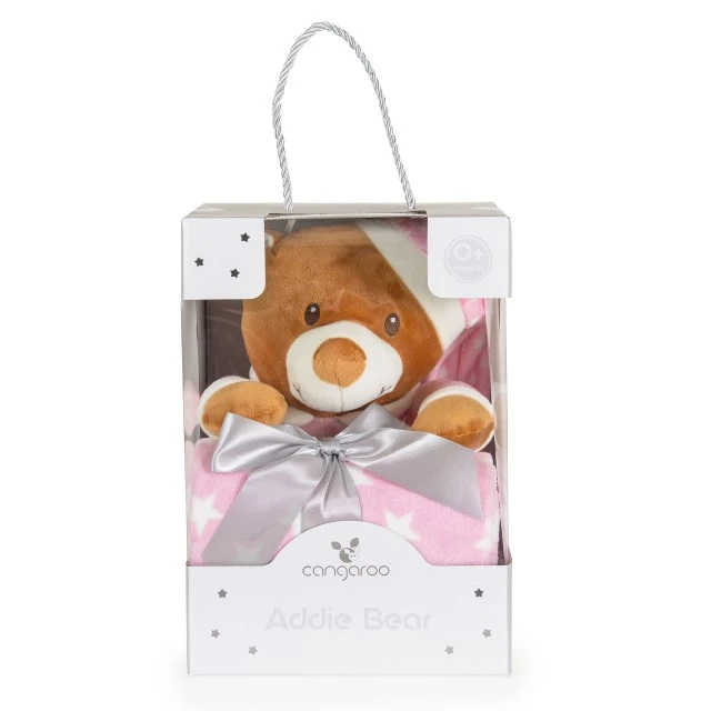 Blanket 90/75 cm with pink Addie Bear toy