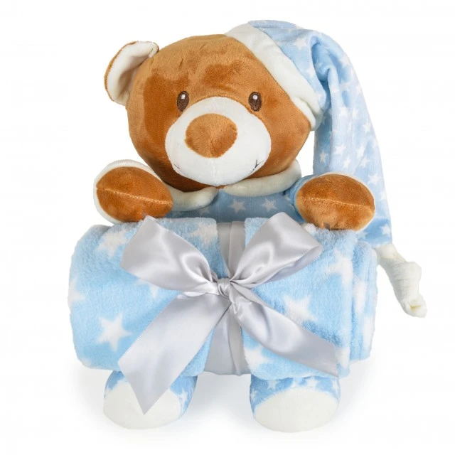 Blanket 90/75 cm with Addie Bear toy blue