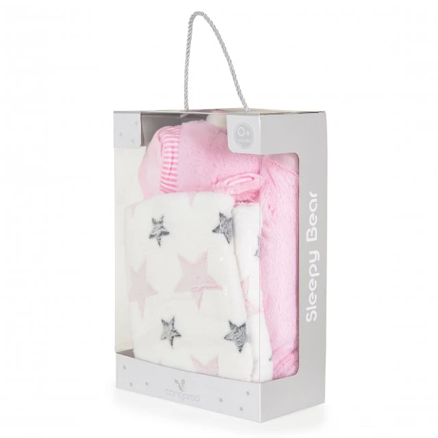 Blanket 90/75 cm with pillow Sleepy Bear pink