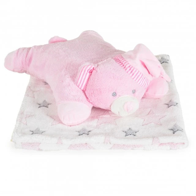 Blanket 90/75 cm with pillow Sleepy Bear pink