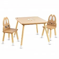 Wooden table with 2 chairs Cute Bunny