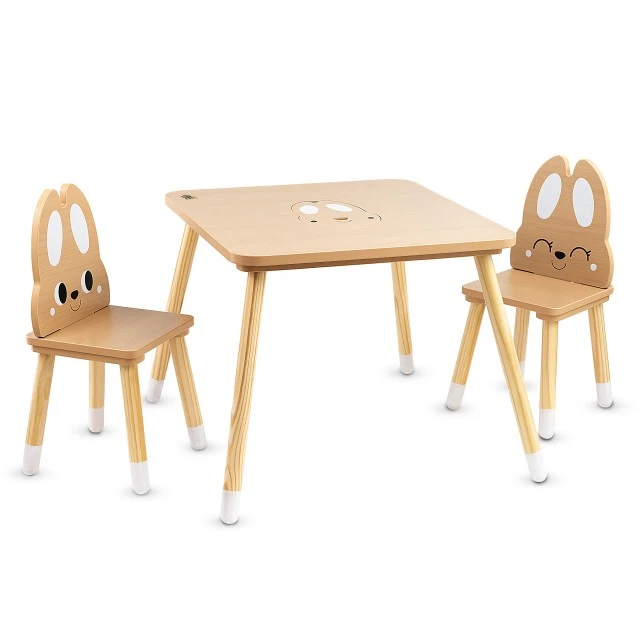 Wooden table with 2 chairs Cute Bunny