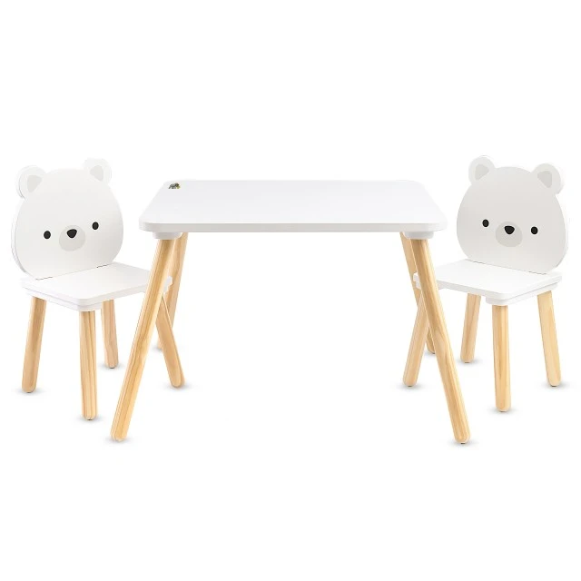 Дървена маса с 2 стола White Bears