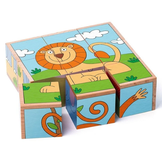 Wooden puzzle with cubes, Wild animals Age: 2+