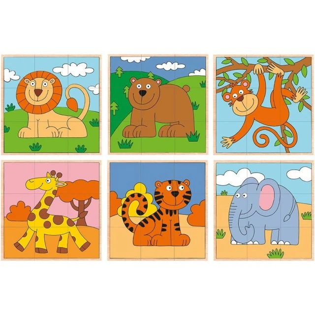 Wooden puzzle with cubes, Wild animals Age: 2+