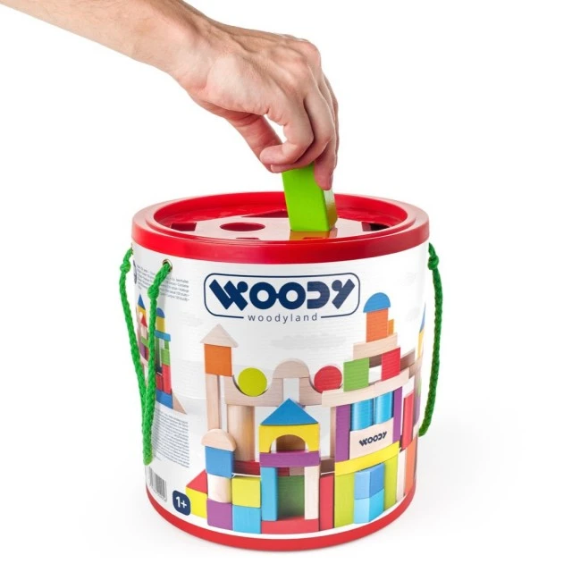 Wooden color construction set in a bucket, 100 pieces Age: 1+ Number of pieces: 100