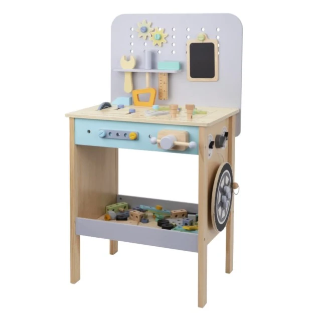 Wooden workshop with tools and compressor Age: 2+