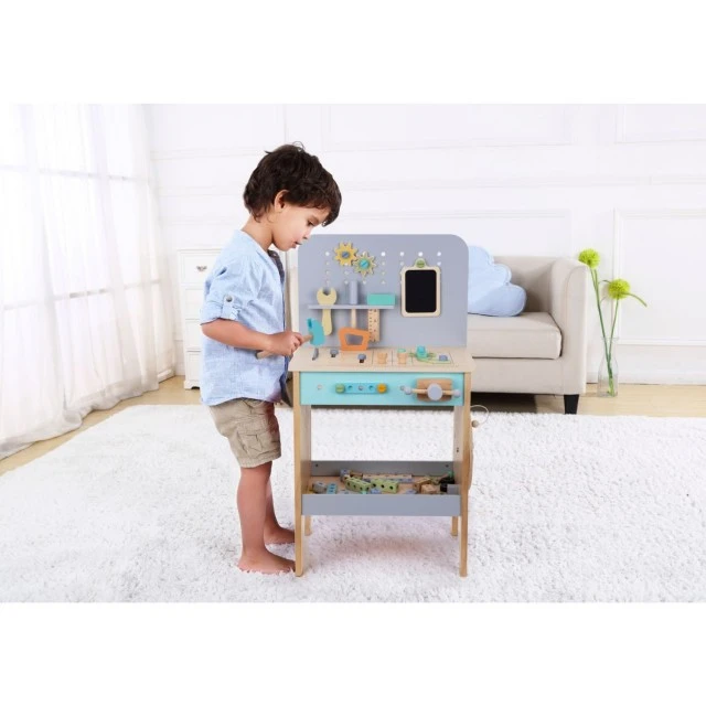 Wooden workshop with tools and compressor Age: 2+