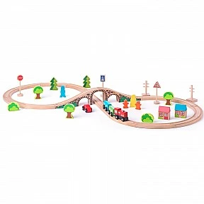 Wooden train set with rails and accessories, 40 pieces Age: 3+ Number of pieces: 40