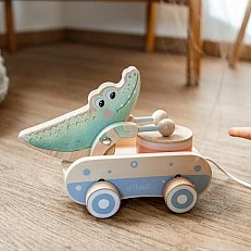 Wooden Pull-along Toy Crocodile with Drum Age: 1+