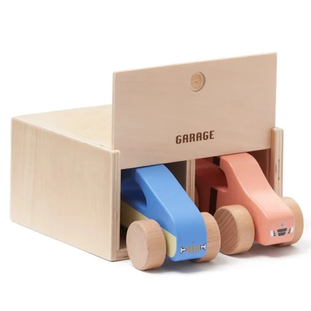 Wooden set of 2 strollers with garage Swedish Design Age: 1+ Size: 30x13x14 cm
