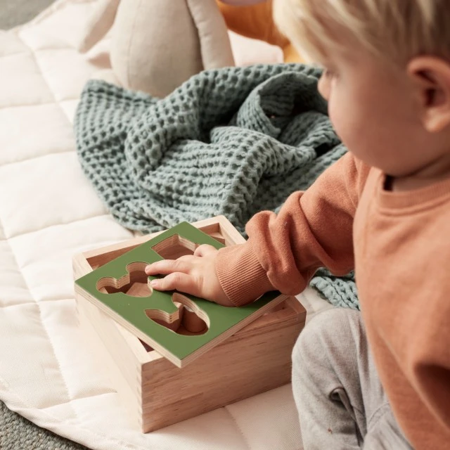Wooden box - sorter Wild animals Swedish Design Age: 1+ Size: 15 x 15 x 8.3 cm