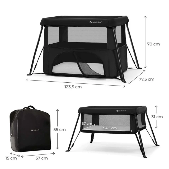 Kinderkraft CAMI baby cot BLACK