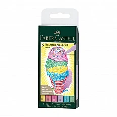 Faber-Castell Маркер-четка Pitt Artist Pen, B, 6 пастелни цвята