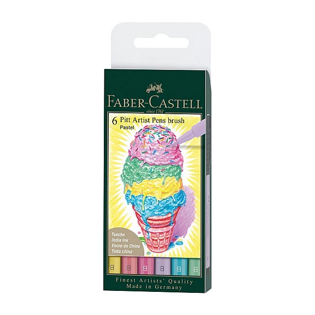 Faber-Castell Pitt Artist Pen brush marker B, 6 pastel colours