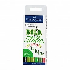 Faber-Castell Маркер Pitt Artist, комплект за калиграфия, 6 цвята, зелени