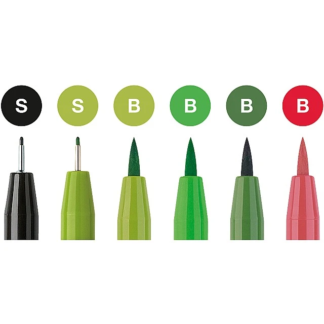 Faber-Castell Pitt Artist brush marker calligraphy set, 6 green colours