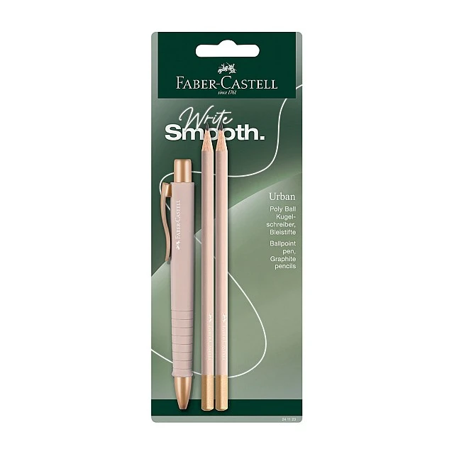 Faber-Castell Poly Ball Urban ballpoint pen with 2 pale pink pencils