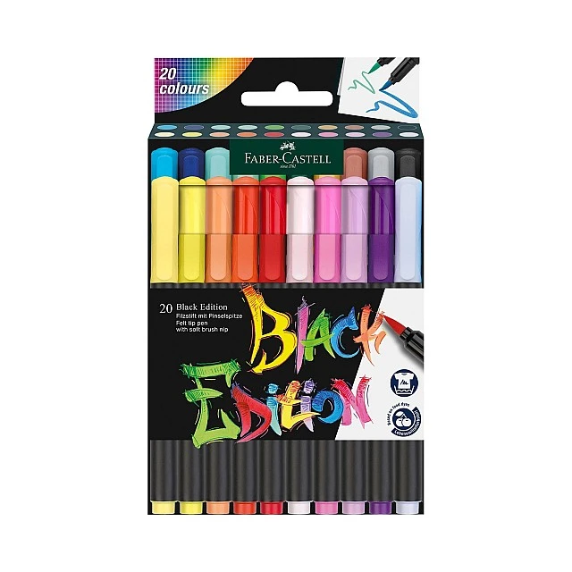 Faber-Castell Black Edition brush markers, 20 colours