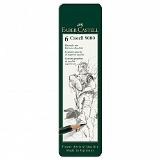 Faber-Castell Castell 9000 graphite pencils, 6 pieces in metal tin