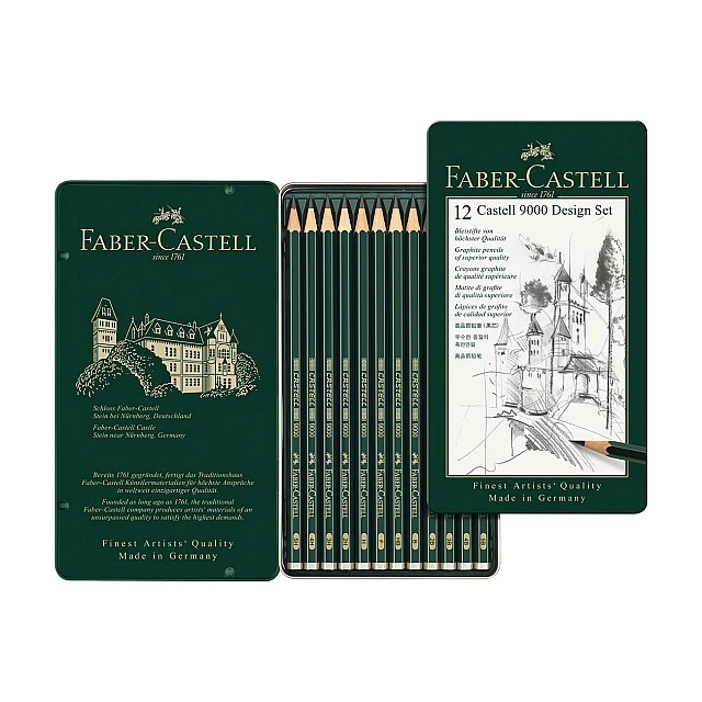 Faber-Castell Молив Castell 9000, чернографитен, комплект за дизайнери, различни твърдости, 12 броя