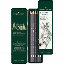 Faber-Castell Graphite Aquarelle watercolour pencils, 5 graphite pencils in metal tin