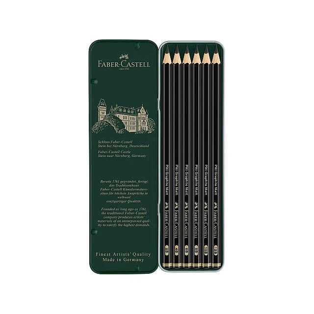 Faber-Castell Pitt Graphite Matt pencils, graphite, 6 pieces in metal tin