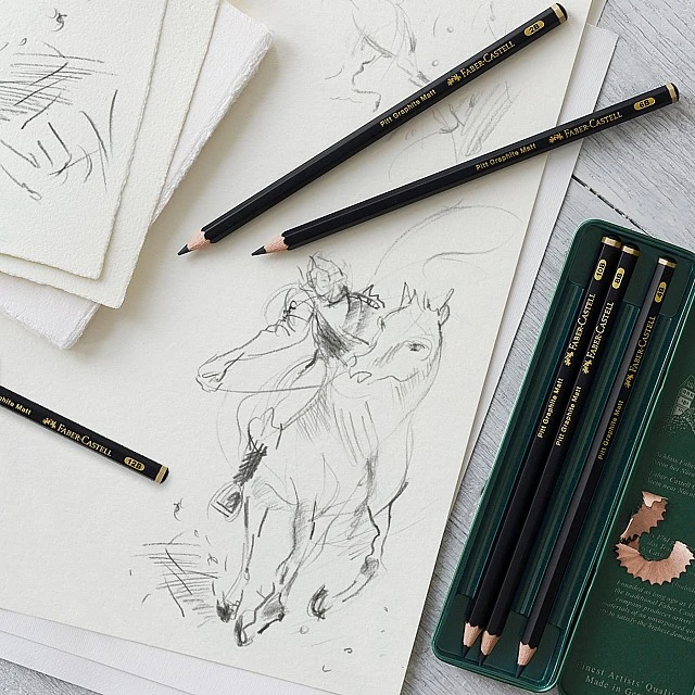 Faber-Castell Pitt Graphite Matt pencils, graphite, 6 pieces in metal tin