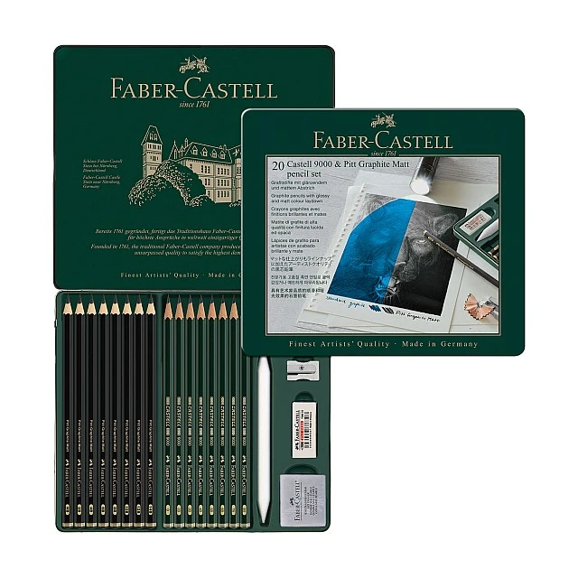 Faber-Castell Pitt Graphite Matt & Castell 9000 pencils, assorted grades, 20 pieces