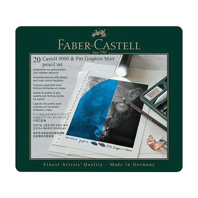 Faber-Castell Pitt Graphite Matt & Castell 9000 pencils, assorted grades, 20 pieces