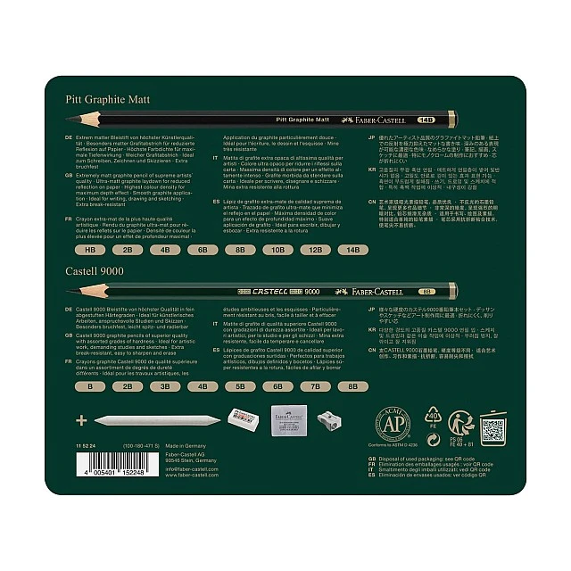 Faber-Castell Pitt Graphite Matt & Castell 9000 pencils, assorted grades, 20 pieces