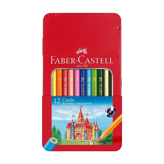 Faber-Castell Castle coloured pencils, 12 colours, metal tin