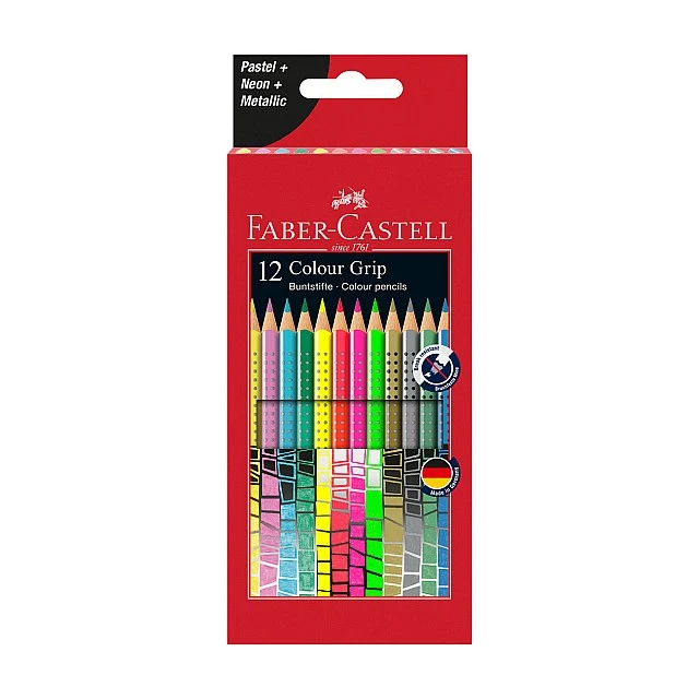 Faber-Castell Grip watercolour pencils, 12 pastel, neon and metallic colours