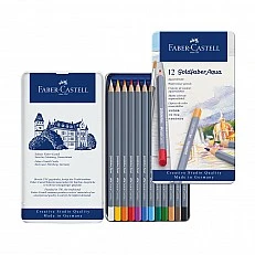 Faber-Castell Акварелни моливи Goldfaber Aqua, 12 цвята, в метална кутия
