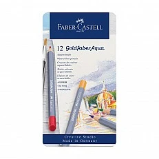Faber-Castell Акварелни моливи Goldfaber Aqua, 12 цвята, в метална кутия