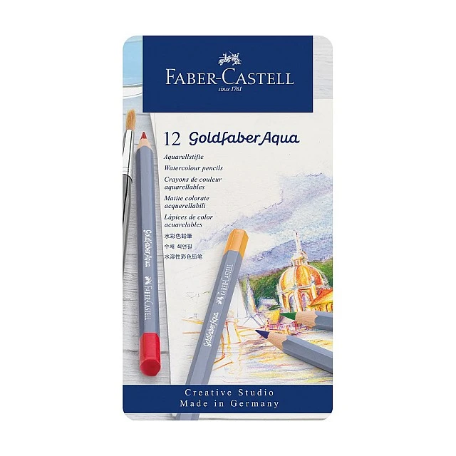 Faber-Castell Goldfaber Aqua watercolour pencils, 12 colours, metal tin