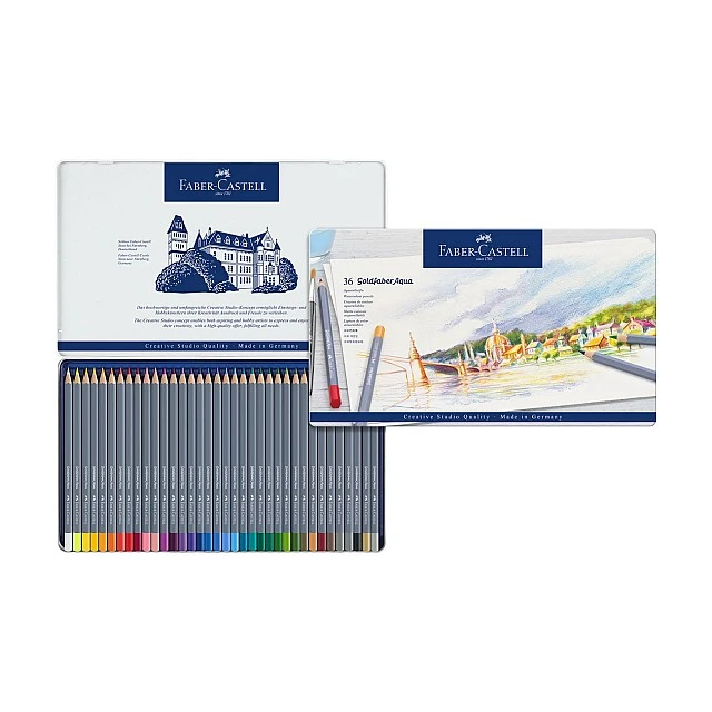 Faber-Castell Watercolor pencils Goldfaber Aqua, 36 colors, in a metal box