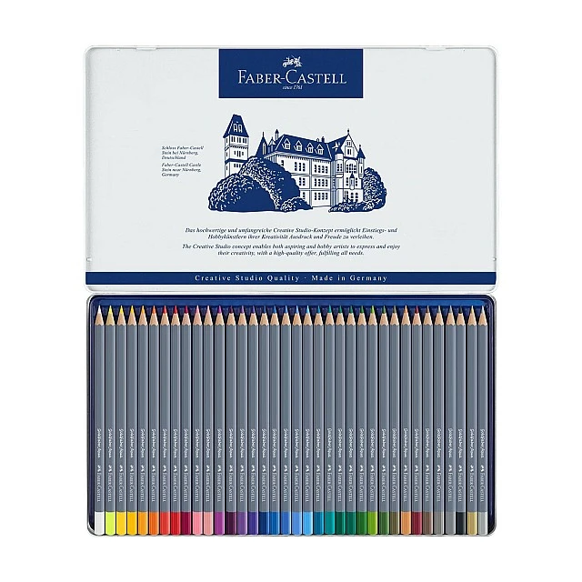 Faber-Castell Watercolor pencils Goldfaber Aqua, 36 colors, in a metal box