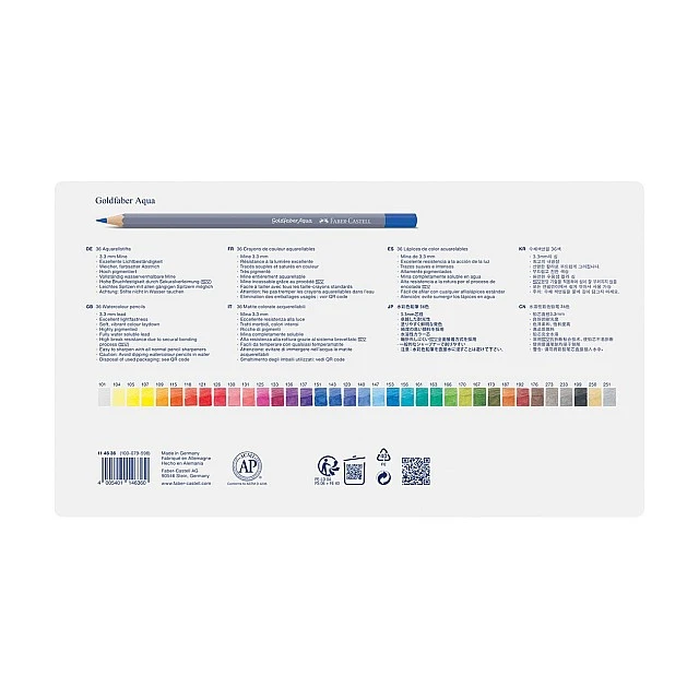 Faber-Castell Watercolor pencils Goldfaber Aqua, 36 colors, in a metal box