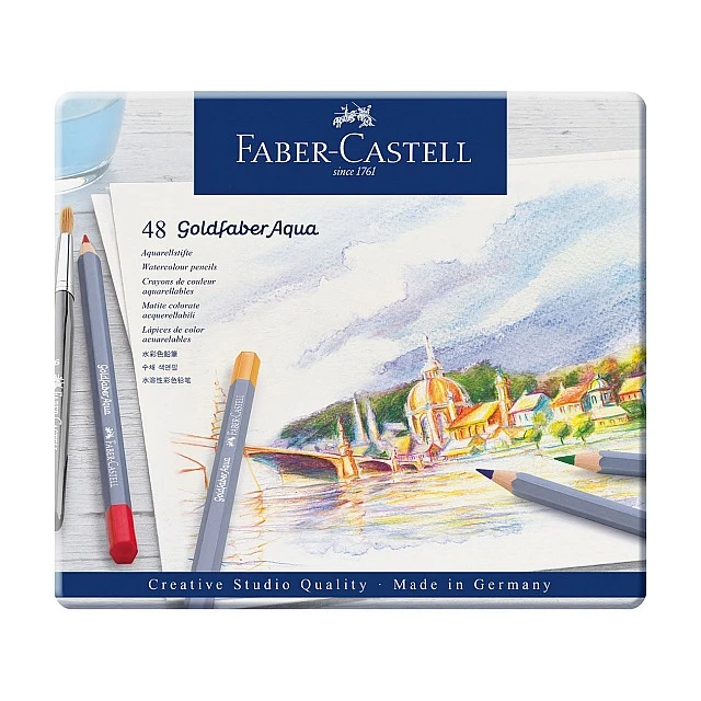 Faber-Castell Watercolor pencils Goldfaber Aqua, 48 colors, in a metal box
