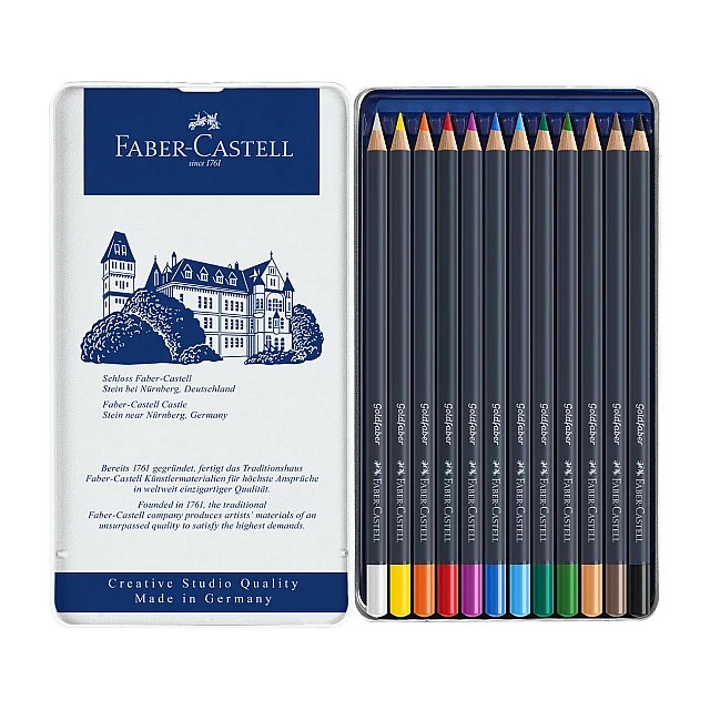 Faber-Castell Цветни моливи Goldfaber, 12 цвята, в метална кутия