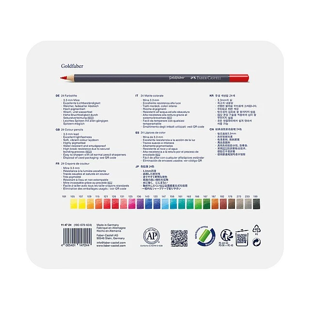 Faber-Castell Goldfaber colored pencils, 24 colors, in a metal box