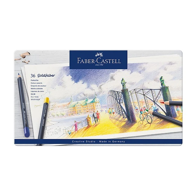 Faber-Castell Goldfaber colored pencils, 36 colors, in a metal box